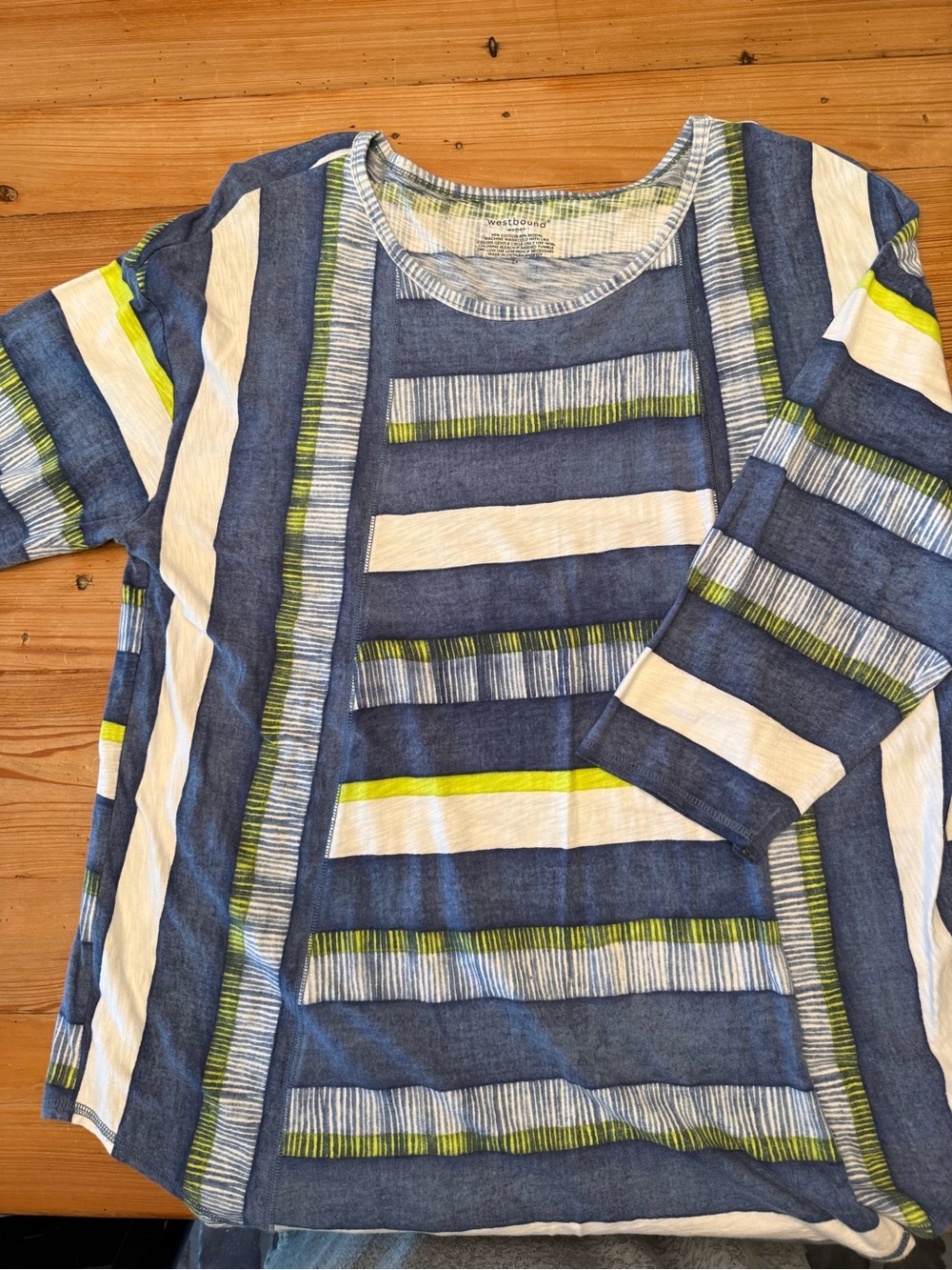 Westbound Blue White Lime Striped Short Sleeve Tee